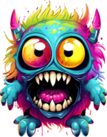 AI generated Scary Halloween big-eyed crazy monster character in bright colors, on transparent background, for t-shirt or sticker design ready to print png