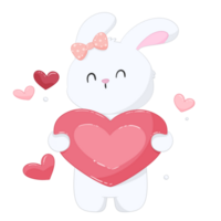 Cartoon rabbit holding red heart , element valentine day png