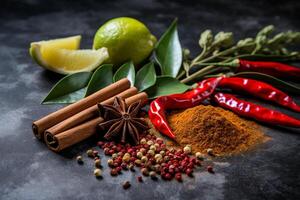 AI generated spices and herbs  for cook food with generative ai photo