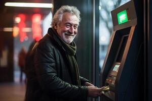 AI generated an old man using an atm machine with generative ai photo