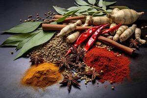 AI generated spices and herbs  for cook food with generative ai photo