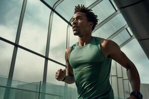AI generated an african american man jogging bokeh style background with Generative AI photo