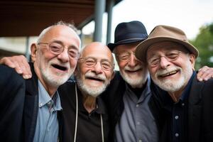AI generated a group of older men friendship bokeh style background with Generated AI photo