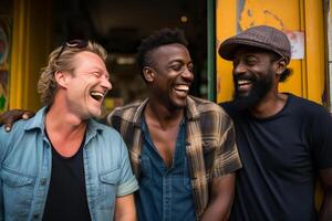 ai generado africano y americano hombres sonriente juntos diversidad concepto con generativo ai foto