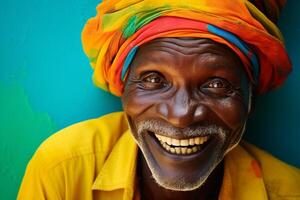 ai generado retrato de africano hombre sonriente con generativo ai foto