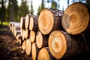 AI generated a pile of logs at the wild bokeh style background with Generative AI photo