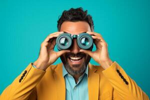 AI generated a man looking through binoculars with generative ai photo