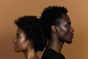 AI generated african male and female model turn sideways with generative ai photo