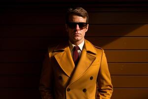 AI generated handsome man model wearing yellow suit with Generated AI photo