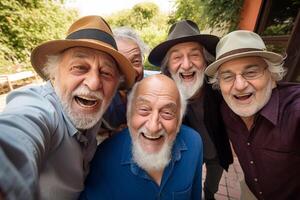 AI generated a group of older men friendship bokeh style background with Generated AI photo