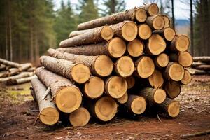AI generated a pile of logs at the wild bokeh style background with Generative AI photo