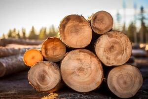 AI generated a pile of logs at the wild bokeh style background with Generative AI photo