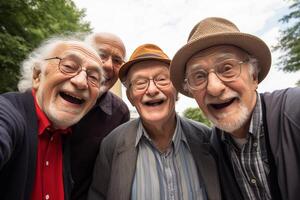 AI generated a group of older men friendship bokeh style background with Generated AI photo