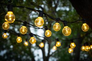 AI generated a string of lights hanging on the tree bokeh style background with generative ai photo