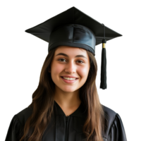 AI generated closed up of a graduating university student female girl smiling, wearing a graduation cap, isolated on a transparent background, student life png