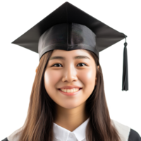 AI generated closed up of a graduating university student female girl smiling, wearing a graduation cap, isolated on a transparent background, student life png