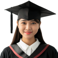 AI generated closed up of a graduating university student female girl smiling, wearing a graduation cap, isolated on a transparent background, student life png