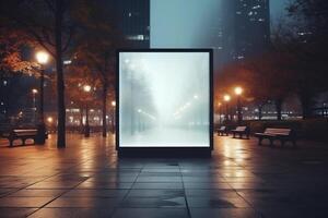 AI generated Blank screen of street poster billboard on city with copy space. Street advertising concept photo