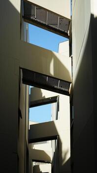 The university buildings view with warm sunlight on it  in the campus photo