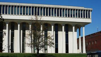 The university buildings view with warm sunlight on it  in the campus photo