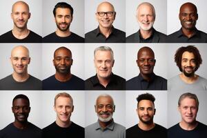 AI generated A collage of mature man diversity collection. AI generated photo