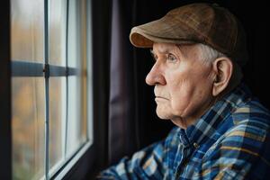 AI generated Close up portrait of a thoughtful grandfather. AI generated photo