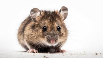 AI generated Close up Portrait of a Brown Mouse in a White Studio Setting Capturing Its Inquisitive Gaze and Delicate Whiskers, isolated on white background. photo