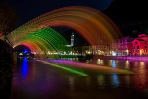 Water jets illuminated with colored lamps photo