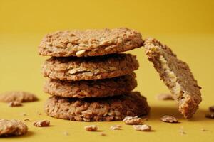 AI generated Anzac Biscuit on Yellow Background photo