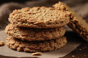 AI generated Anzac Biscuit on Brown Background photo