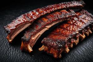 AI generated BBQ Ribs on Black Background photo