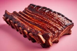 AI generated Bbq Ribs on Pink Background photo