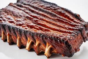 AI generated Glazed BBQ Ribs Close Up on White Background photo