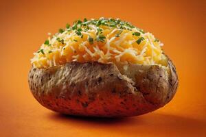 AI generated Baked Potato on Orange Background photo
