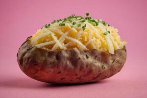 AI generated Baked Potato on Pink Background photo