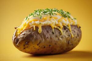 AI generated Baked Potato on Yellow Background photo