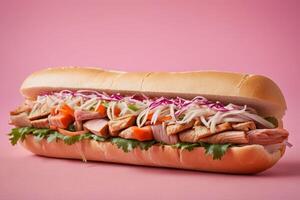 AI generated Banh Mi with Fresh Veggies on Pink Background photo