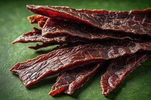 AI generated Gourmet Dried Beef Jerky Strips photo