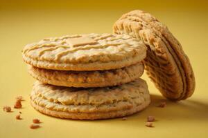 ai generado mantequilla galletas en amarillo antecedentes foto