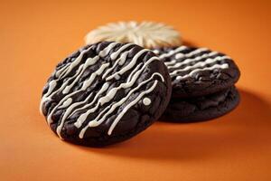 AI generated Black Cookies with White Icing photo