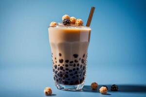 AI generated Bubble Tea on Blue Background photo