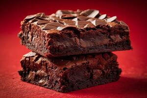 ai generado chocolate pedazo Brownies apilar foto