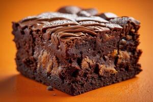 AI generated Chocolate Walnut Brownie on Orange photo