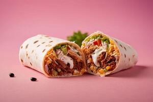 ai generado relleno carne de vaca burrito con Fresco verduras foto