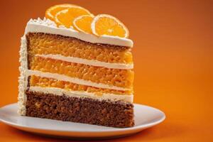 AI generated Elegant Orange Cake Slice on Plate photo