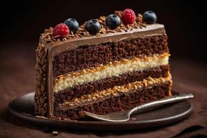 AI generated Elegant Chocolate and Vanilla Layer Cake photo