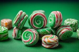 AI generated Green and Red Swirled Hard Candies photo