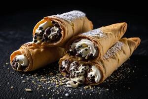 AI generated Cream Filled Cannoli with Chocolate Chips photo