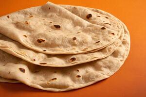 ai generado tradicional indio chapati un pan pila foto