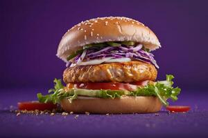 AI generated Fresh Vegetable Chicken Sandwich on Purple photo